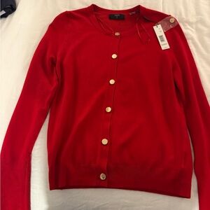 NWT T Tahari Red Cardigan with Gold Buttons